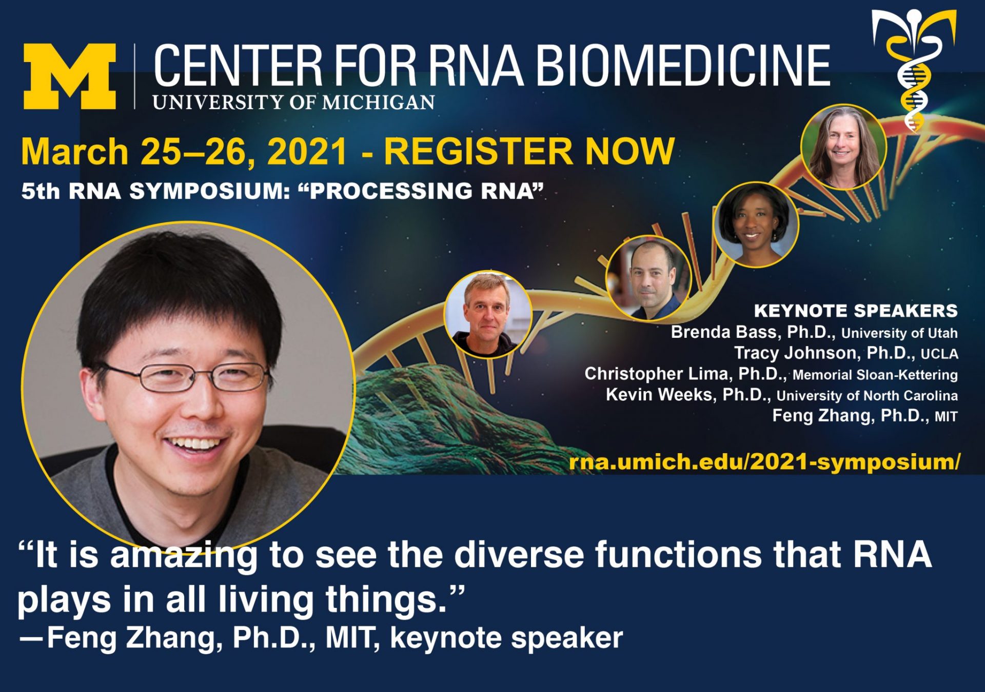 Feng Zhang, Ph.D. Keynote speaker, 2021 RNA Symposium Center for